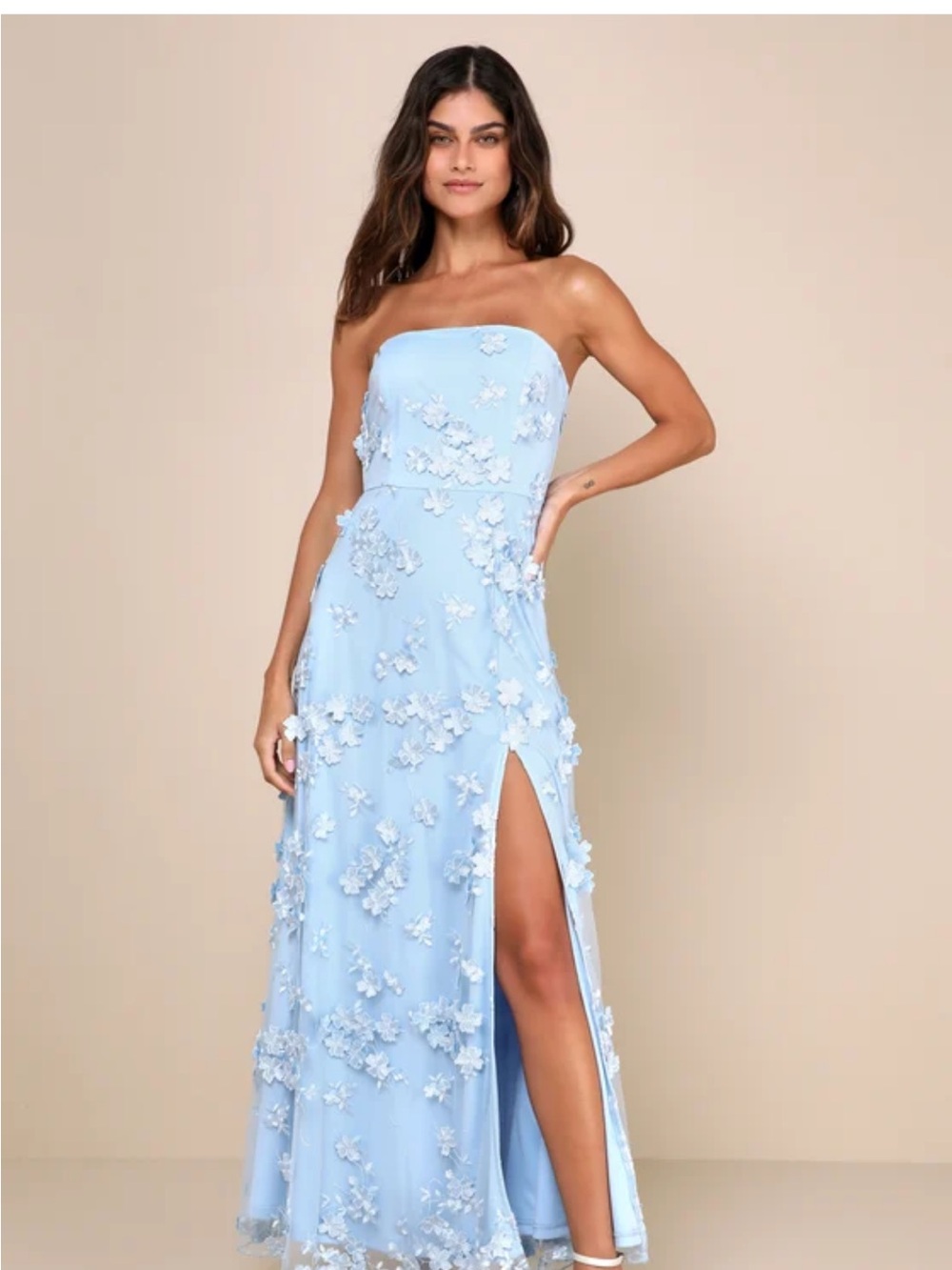 Lulu's Rare Presence Powder Blue 3D Floral Embroidered Maxi Dress